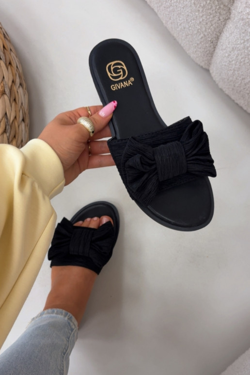 Zapatillas de mujer color negro con tacones anchos y moños Amivelle