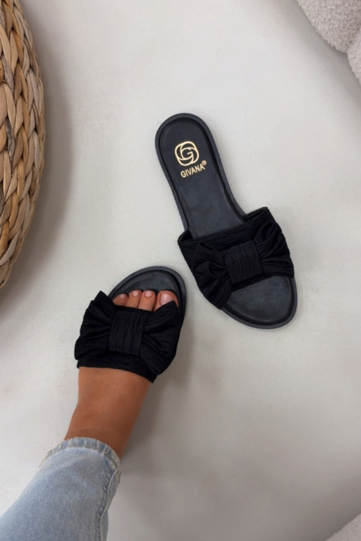 Zapatillas de mujer color negro con tacones anchos y moños Amivelle