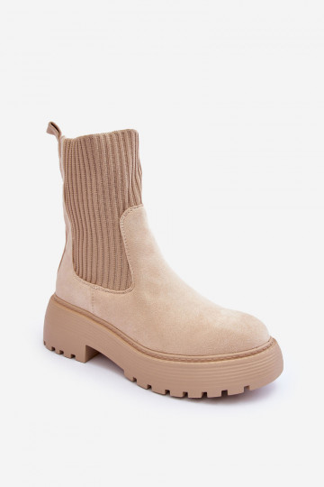 Zapatos de gamuza con plantilla tipo calcetín con una plataforma Y tacones planos beige ReAam