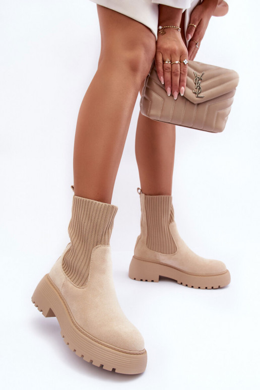Zapatos de gamuza con plantilla tipo calcetín con una plataforma Y tacones planos beige ReAam
