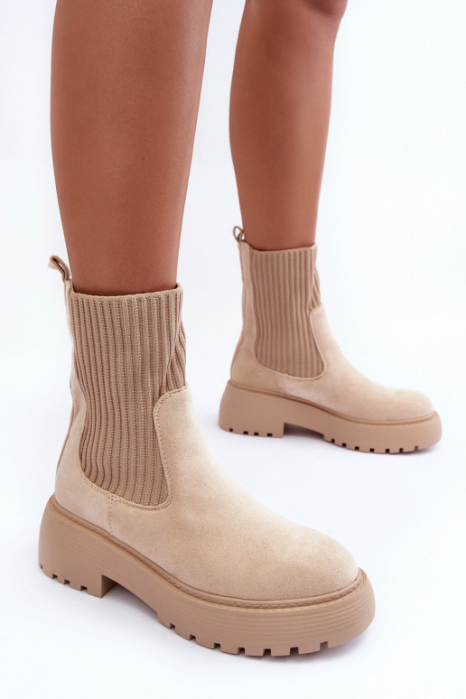 Zapatos de gamuza con plantilla tipo calcetín con una plataforma Y tacones planos beige ReAam