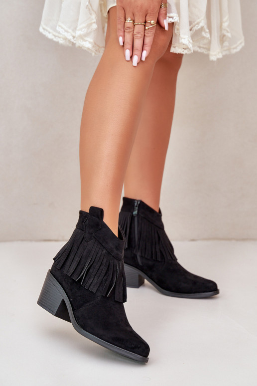 botas estilo vaquero Femenino Al castillo de gamuza ecológicaoAe de color negro S.Barski HY42-127