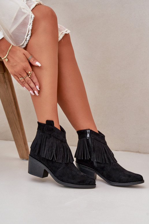 botas estilo vaquero Femenino Al castillo de gamuza ecológicaoAe de color negro S.Barski HY42-127