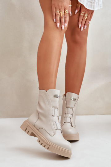 calentamiento botines de trabajo Femenino Al castillo Eko Piel color marfil Tiene queilyra