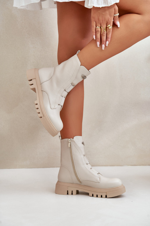 calentamiento botines de trabajo Femenino Al castillo Eko Piel color marfil Tiene queilyra