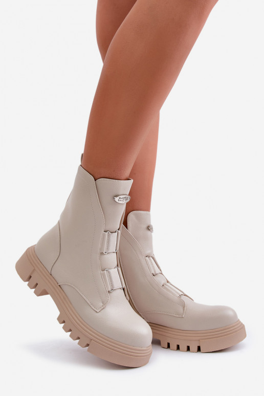 calentamiento botines de trabajo Femenino Al castillo Eko Piel color marfil Tiene queilyra