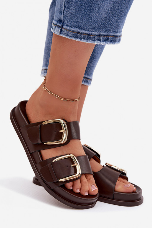 zapatillas de mujer Eko Piel Ze color doradomi con hebillasmi CzekoladoAe Tervessa