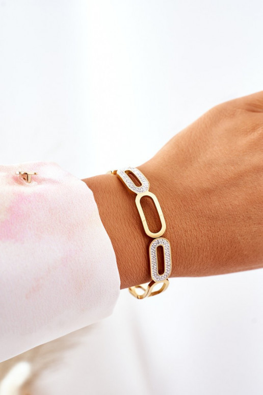 Pulsera de acero con ojos centelleantes color dorado
