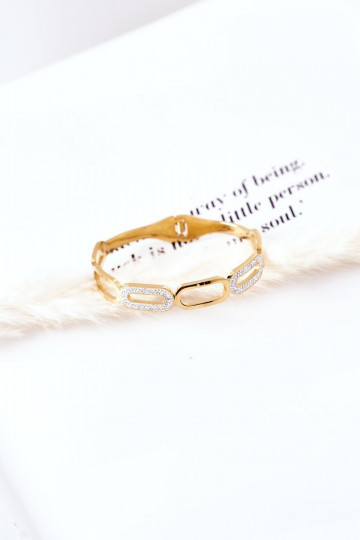 Pulsera de acero con ojos centelleantes color dorado 2