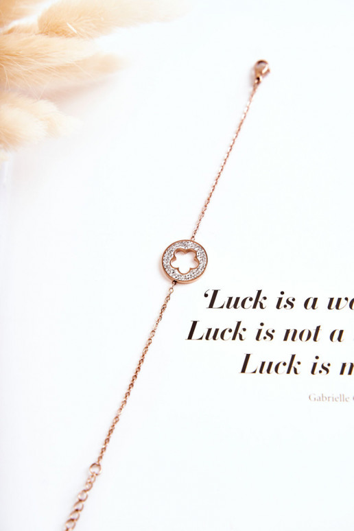 Femenino Una pulsera Celebridad con motivos florales I con ojales de circonio color oro rosa