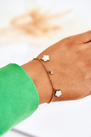 Una pulsera con una cadena con flores oro-Blanco 2
