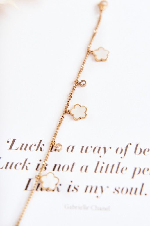 Una pulsera con una cadena con flores oro-Blanco