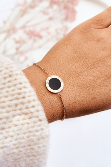 Pulsera celebrity para mujeres color negro con anillo color rosa dorado