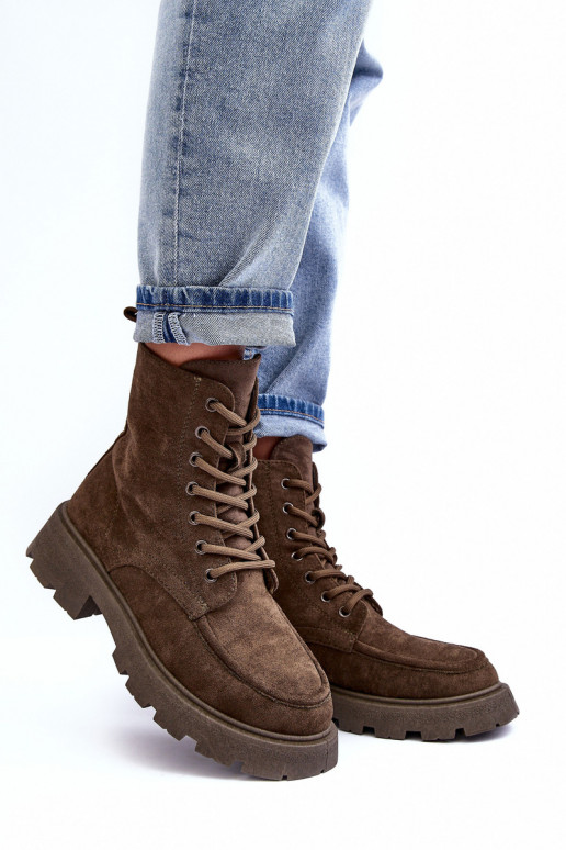 Zapatos de gamuza zapatos calentamiento con tacones anchos de color caqui Zikey