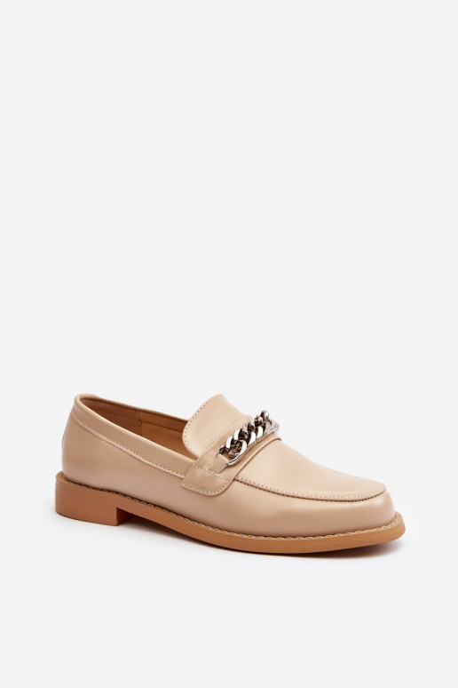 Femenino Eko Piel Mocasines con cadenas beige Nohlies