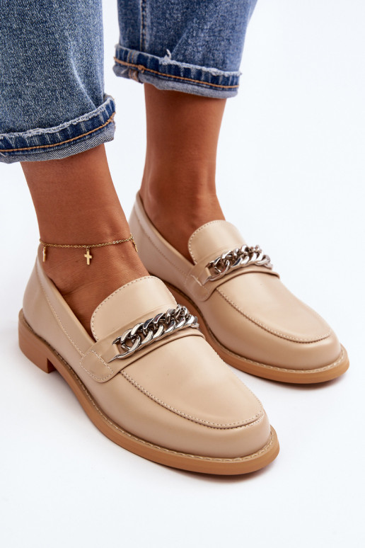 Femenino Eko Piel Mocasines con cadenas beige Nohlies