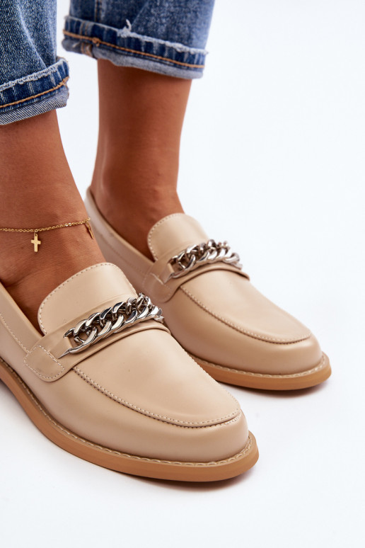 Femenino Eko Piel Mocasines con cadenas beige Nohlies