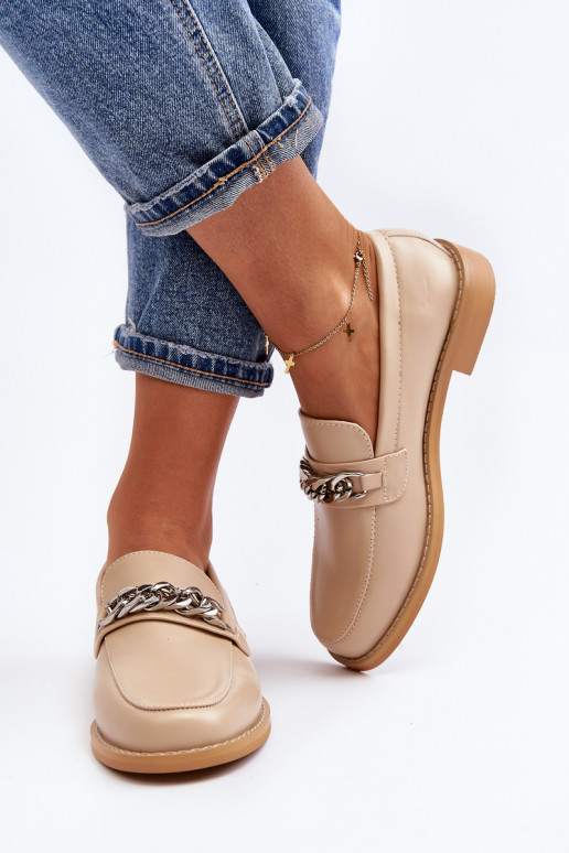 Femenino Eko Piel Mocasines con cadenas beige Nohlies