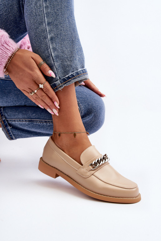 Femenino Eko Piel Mocasines con cadenas beige Nohlies