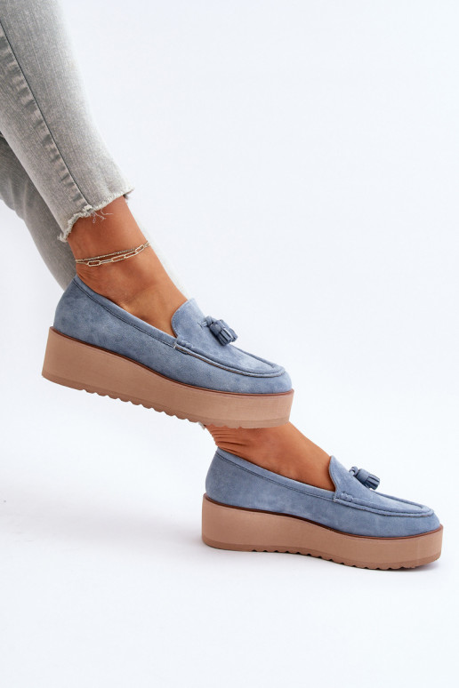 Mocasines de plataforma de mujer con flecos color azul Mialani