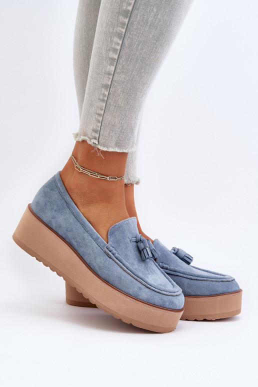 Mocasines de plataforma de mujer con flecos color azul Mialani