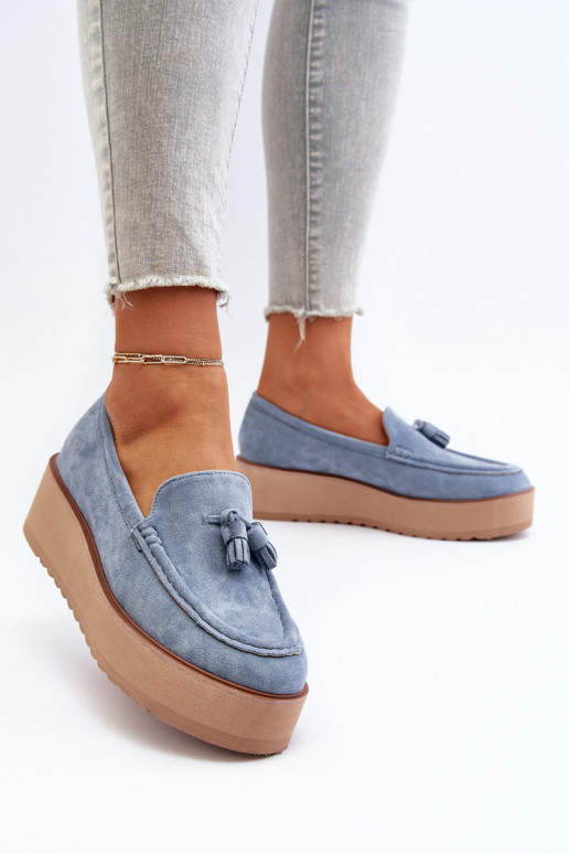 Mocasines de plataforma de mujer con flecos color azul Mialani