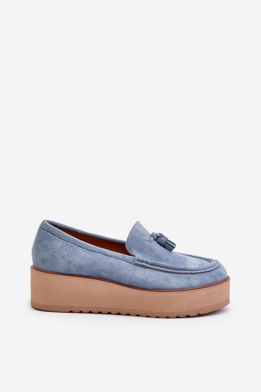 Mocasines de plataforma de mujer con flecos color azul Mialani