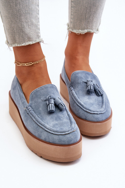 Mocasines de plataforma de mujer con flecos color azul Mialani