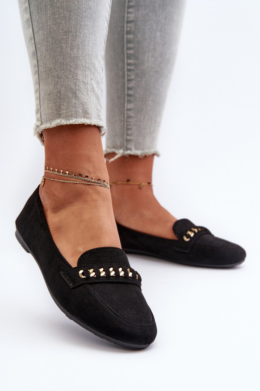 Mocasines brillantes Femenino con cadenas de color negro Aredilla