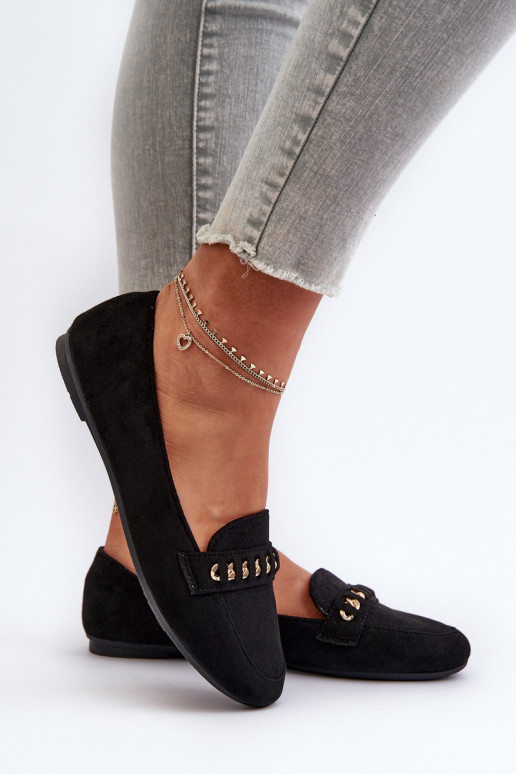 Mocasines brillantes Femenino con cadenas de color negro Aredilla