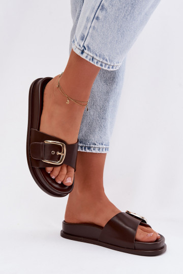 zapatillas de mujer con hebillas doradas CzekoladoAe Rosivana