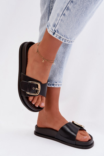 zapatillas de mujer con hebillas doradas de color negro Rosivana