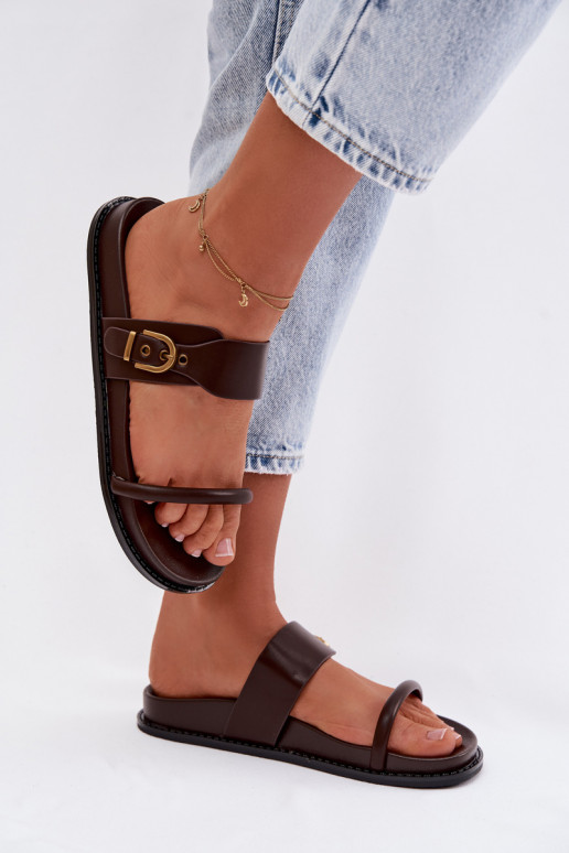 zapatillas de mujer con hebillas doradas CzekoladoAe Sarilisse