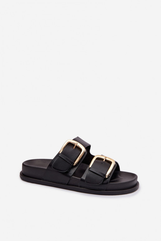 zapatillas de mujer Eko Piel Ze color doradomi con hebillasmi de color negro Tervessa