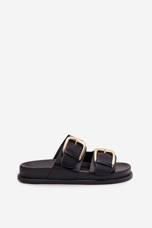 zapatillas de mujer Eko Piel Ze color doradomi con hebillasmi de color negro Tervessa