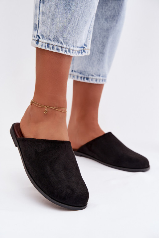 Zapatillas apartamento de mujeresde gamuza ecológicau de color negro Veronelle