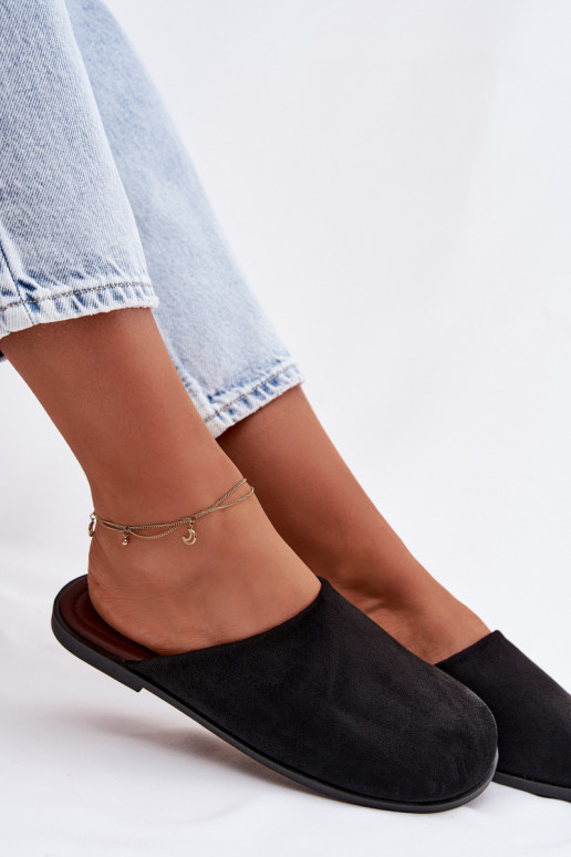 Zapatillas apartamento de mujeresde gamuza ecológicau de color negro Veronelle