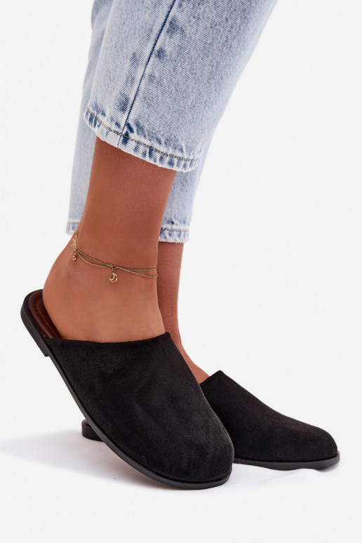 Zapatillas apartamento de mujeresde gamuza ecológicau de color negro Veronelle