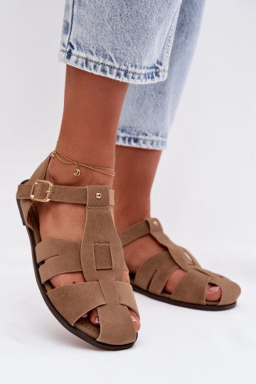 Sandalias romanas planas femeninas color caqui "Belanessa" 2