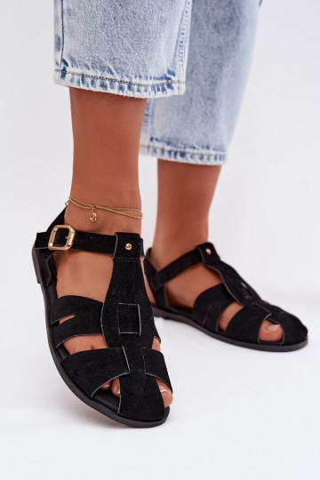 Sandalias romanas planas femeninas color negro "Belanessa"