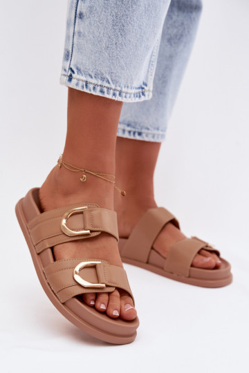 Chanclas femeninas de piel sintética con tiras color arena "Rosinessa" 2
