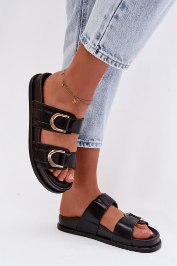 Zapatos de casa de piel sintética para mujer con tiras de color negro Rosinessa