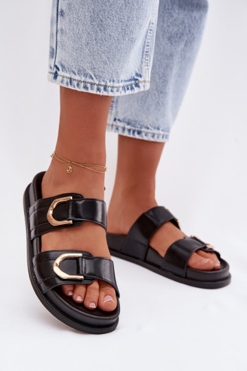 Zapatos de casa de piel sintética para mujer con tiras de color negro Rosinessa 2