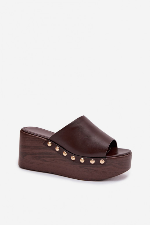 zapatillas de mujer en una cuña y plataforma Ze color doradomi Studs CzekoladoAe Farinelle