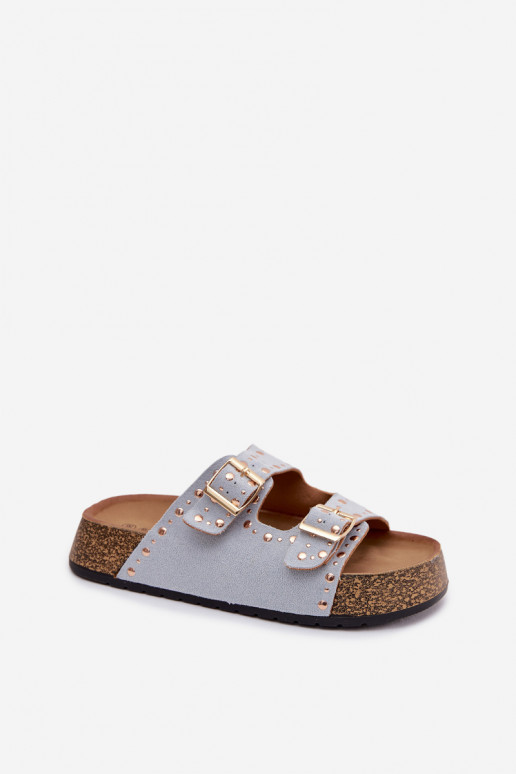 zapatillas de mujer Ze color doradomi con hebillasmi y sementales azul claro Tervina