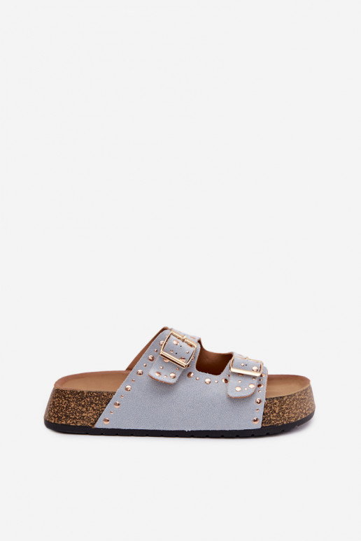 zapatillas de mujer Ze color doradomi con hebillasmi y sementales azul claro Tervina