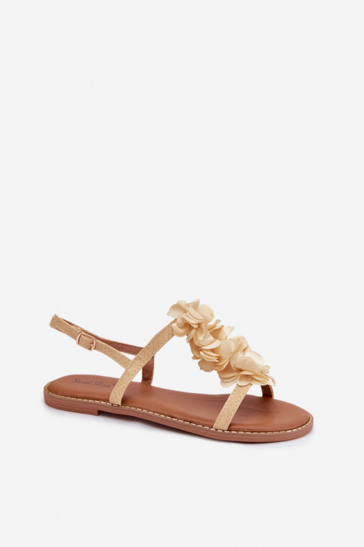 Sandalias planas para mujer. Con decoracionesi con motivos floraleskami color dorado Noemia