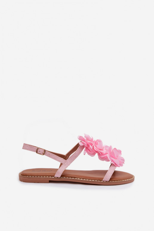 Sandalias planas para mujer. Con decoracionesi con motivos floraleskami color rosa Noemia