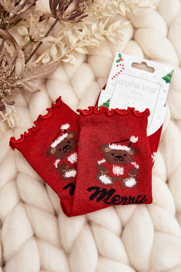 Calcetines navideños de mujer con brillo y osito color rojo 2