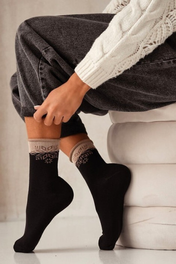 Calcetines de mujer Christmas Półfrotte UNIQUE sin compresión Estrellita color negro